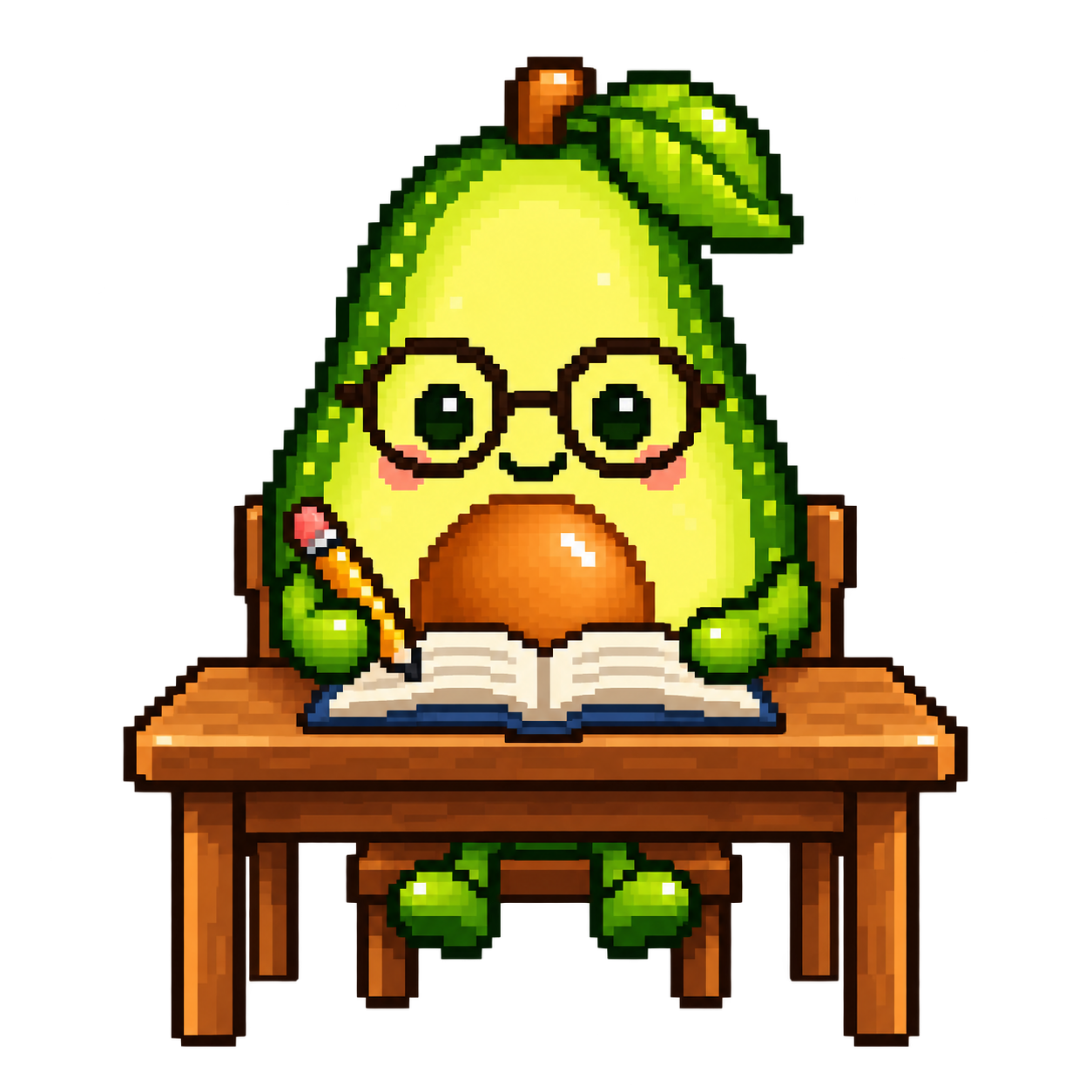 Avo, LSFR’s avocado companion, studying Spanish at his desk